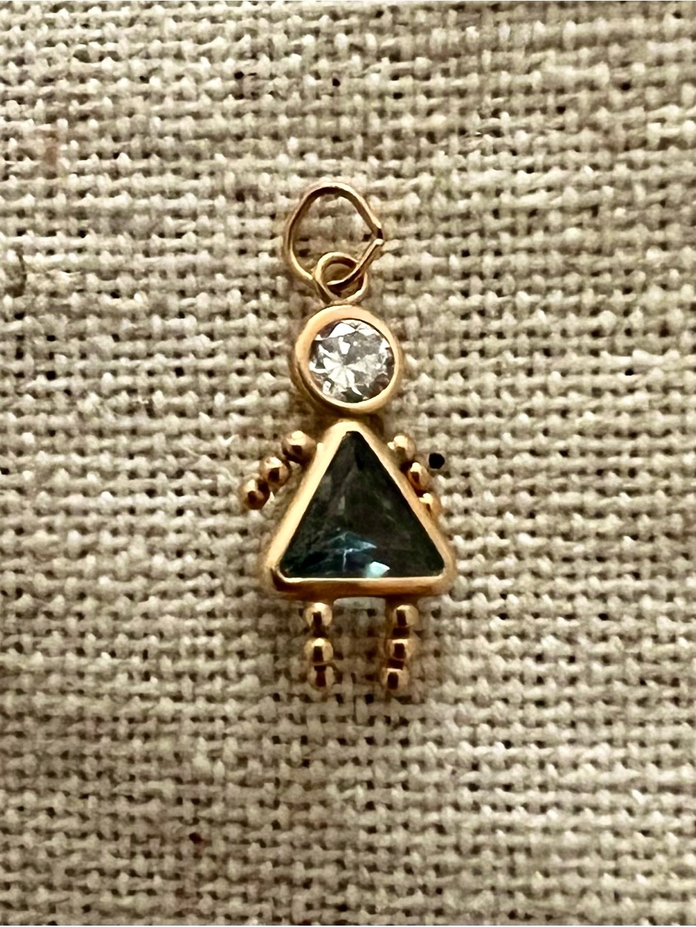 14k Gold Triangle Blue Crystal Girl Charm Pendant
